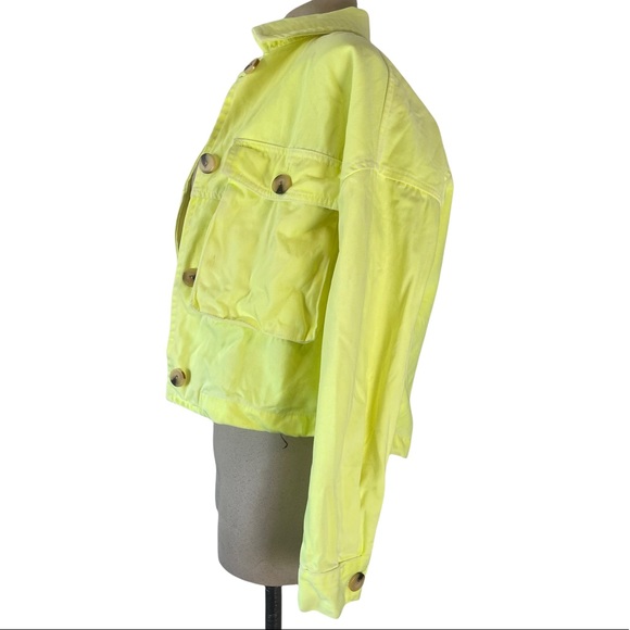 ZARA Women's Oversized Neon Yellow Full Button Front Jean Denim Jacket Size XS - Picture 4 of 13
